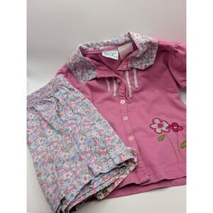 Sz 3T Floral 2 Piece Spring Outfit Vtg 90s Embroidered‎ Shirt Skirt Skort Baby